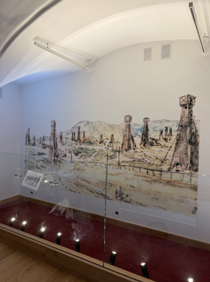 wielkoformatowy druk UV na ścianie przedstawiający kopalnie ropy naftowej