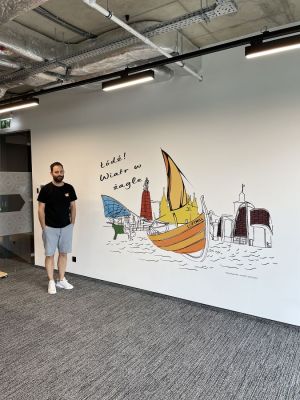 druk ścienny w przestrzeni coworkingowej